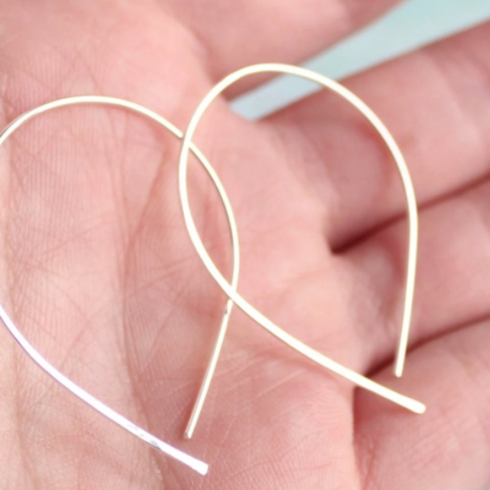Boho Wishbone Inspired Silver Threader Earrings Open Hoop Earrings